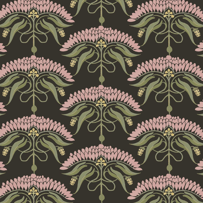 Fleur de Réve - Floral Wallpaper, Soot, Faux Grasscloth