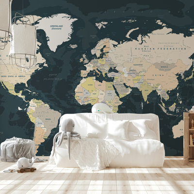 World Map Wall Mural Navy Ocean Wallpaper