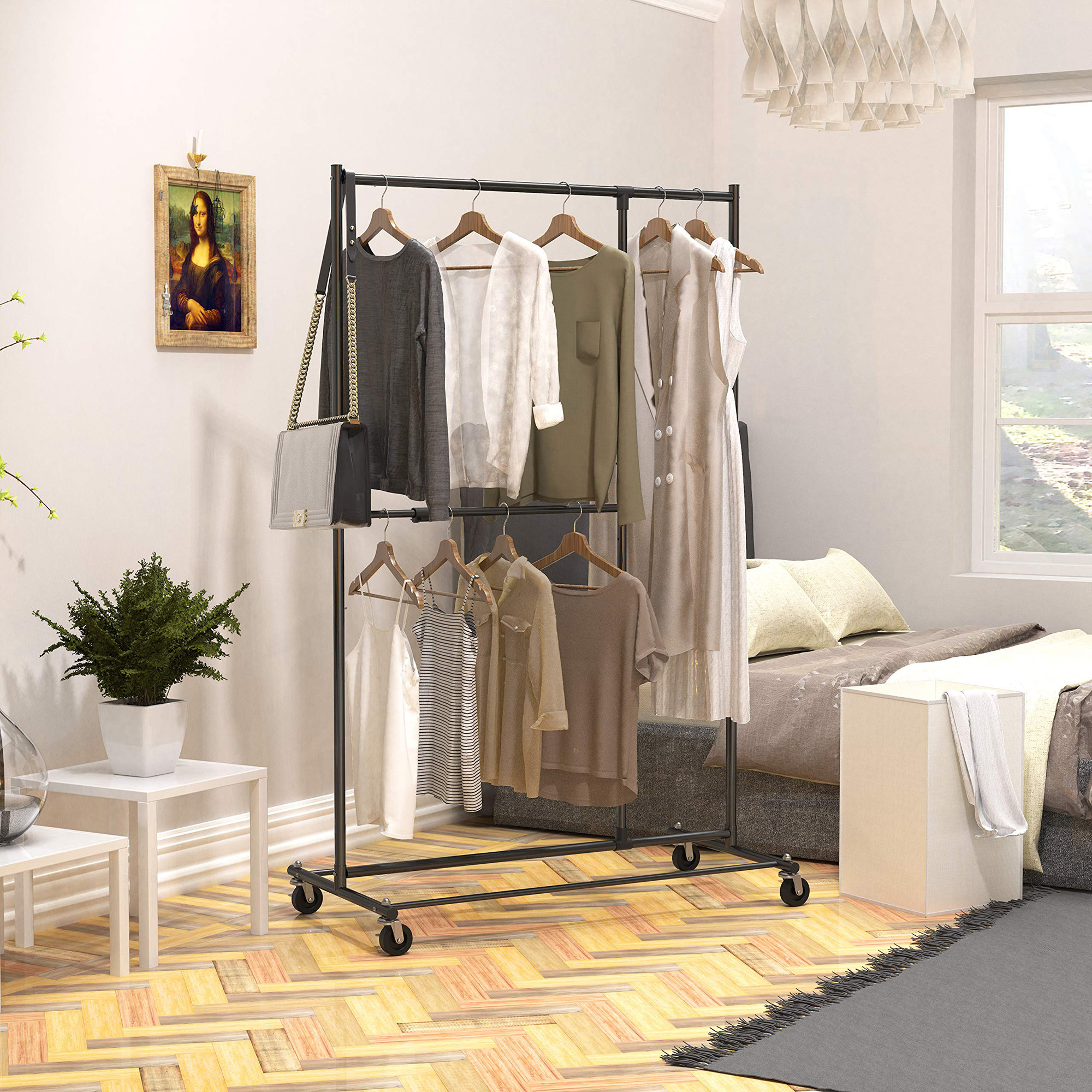 Rebrilliant Miella 45.5'' Metal Rolling Clothes Racks & Garment Rack