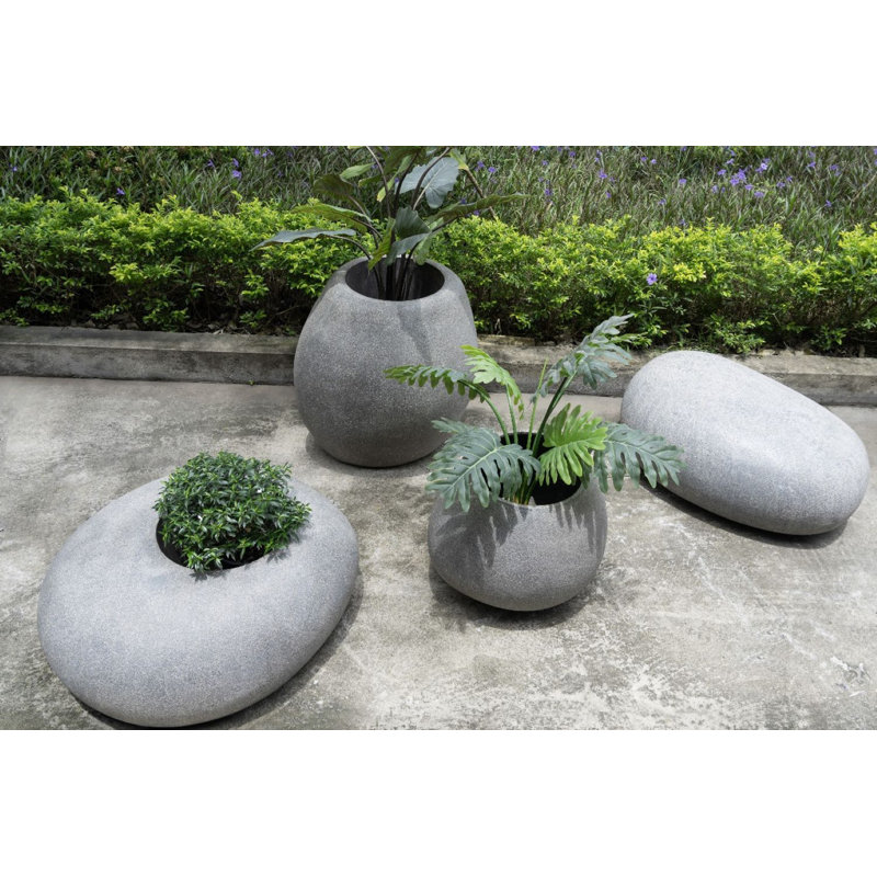 32 in. Lightweight Tall Rock Garden Planter - Borocay Sand, Tan
