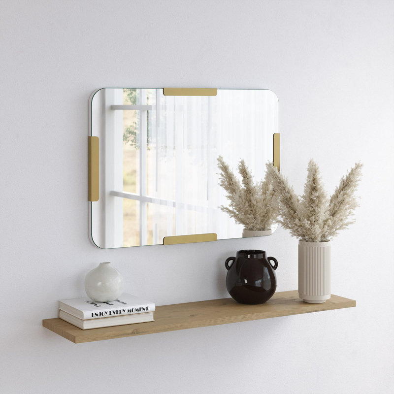 Miroir mural moderne en métal doré, 19,7 po x 27,6 po | Fabrication 100% métal durable | Conception élégante parfaite pour le vestibule, le salon et la chambre à coucher | Fixation murale facile | Décoration élégante pour tout décor intérieur
