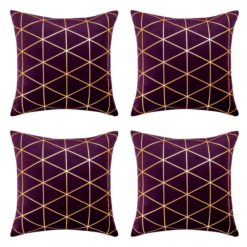 Geometric Velvet Pillow Cover, 20" x 20", Purple