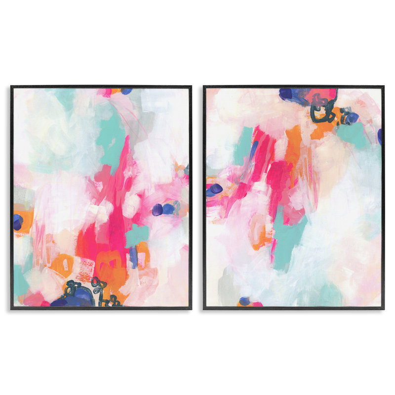 «Pink & Pastel Splotches», ensemble de 2 giclées par June Erica Vess, H 14 po x l 11 po, Giclée encadrée noir minuit