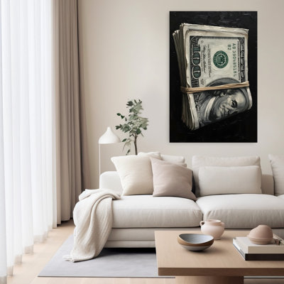 A Bundle Of One Hundred Dollar Bills Contemporary Dramatic Minimalist Portrait Architecture Wall Art