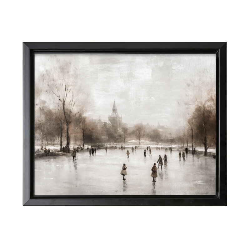 Ice Skating, Black Framed, Canvas, 12"H x 16"W