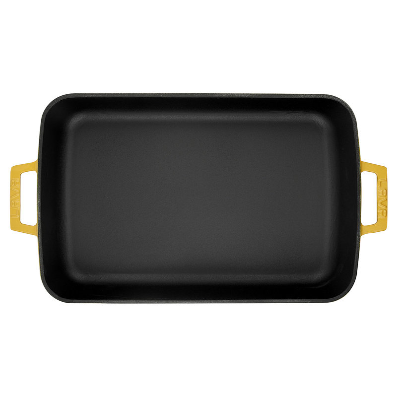 LAVA Enameled Cast Iron Rectangle Roasting Pan, Yellow/Black