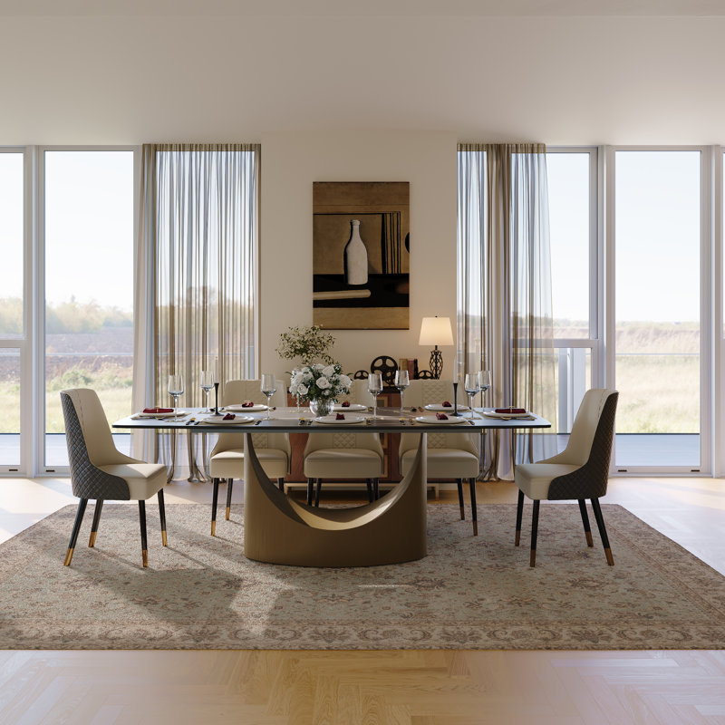 Hobart Modern White Rectangular Sintered Stone Dining Table with Pedestal Base