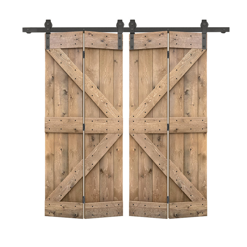 Portes de grange en bois massif 84 po avec quincaillerie d'installation Beatriz, Brun clair, 72 po x 84 po