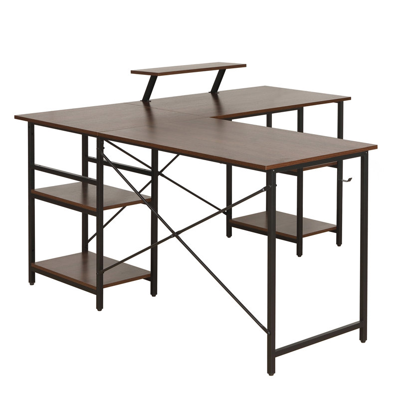 Bureau industriel en L avec tablettes de rangement (sans les chaises de bureau) Techni Mobile