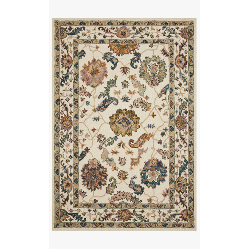 Tapis beige / brun en laine crocheté à la main Norge, Rectangle 2 pi 3 po x 3 pi 9 po