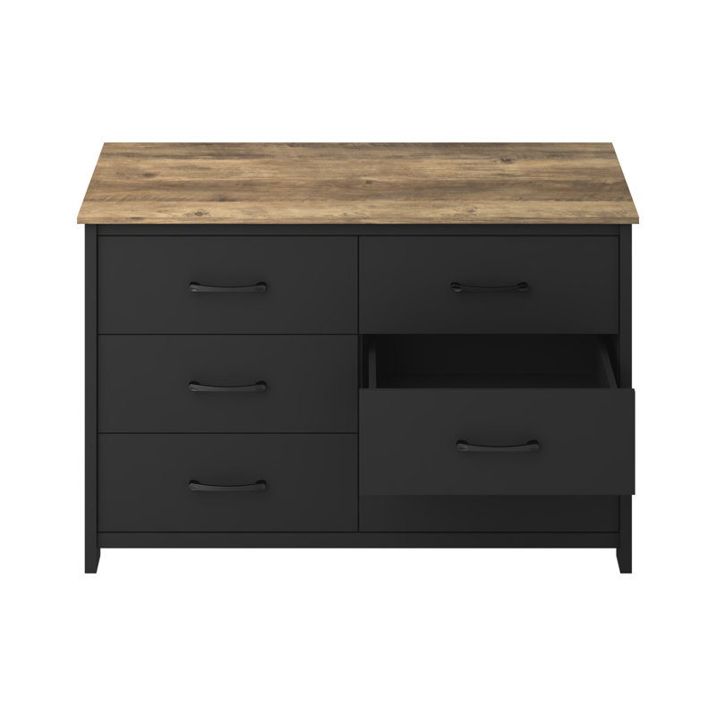 Allysyn 6 Drawer Dresser, Black/Knotty Oak