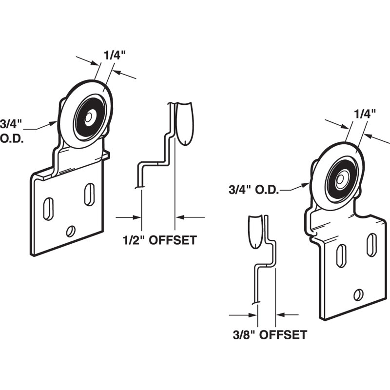 Steel and Plastic Sliding Closet Door Roller Kit, 3/4 Inch Wheel Diameter