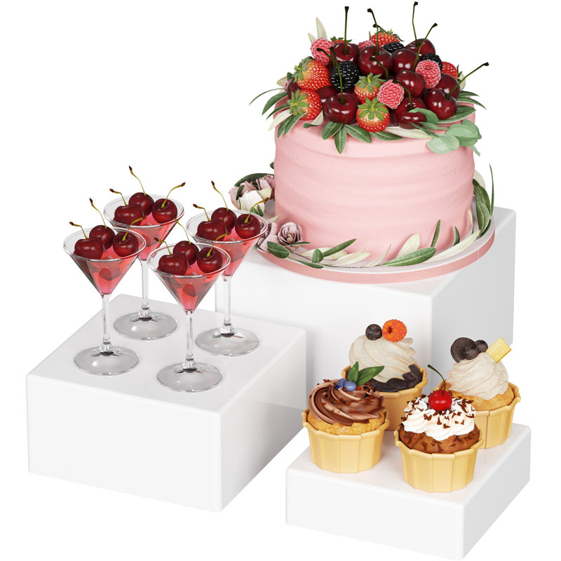 Buffets et supports à buffet, risers alimentaires pour table de buffet, présentoir à gâteaux de dessert pour la fête, présentoir à bijoux de collection, boîtes à cubes blanches, 3 pièces (6 po, 7 po, 7,8 po)