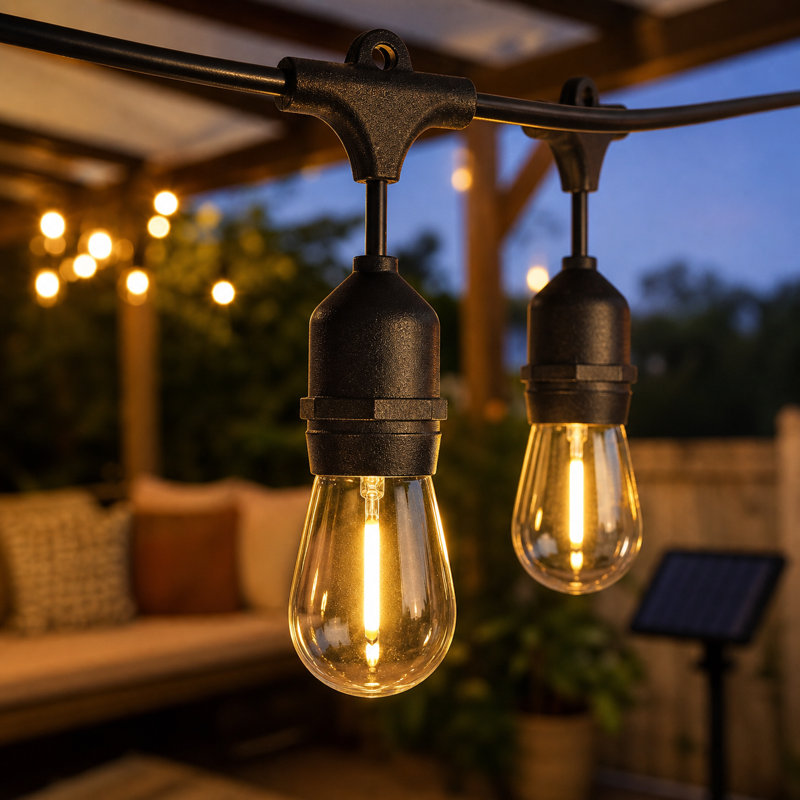 27ft 12-Bulb Solar Powered Outdoor Standard S14 LED String light Shatterproof