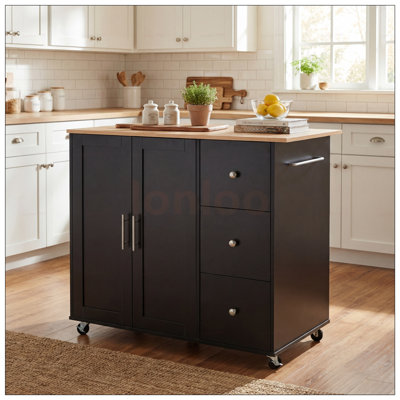 Mobile Kitchen Cart With Storage, 39.76Inch Rolling Island With 2 Doors, 3 Drawers, Adjustable Shelf For Versatile Use