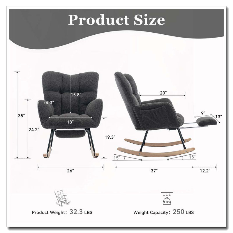 Chaise berçante Teddy, Gris foncé - Repose-pieds