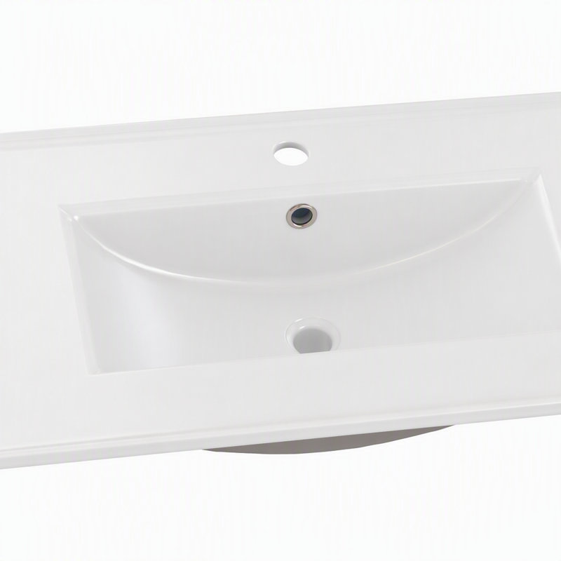 Meuble-lavabo autoportant de style campagnard de 76 cm avec lavabo en céramique, 3 tiroirs, rangement inclinable et porte-serviettes réversible