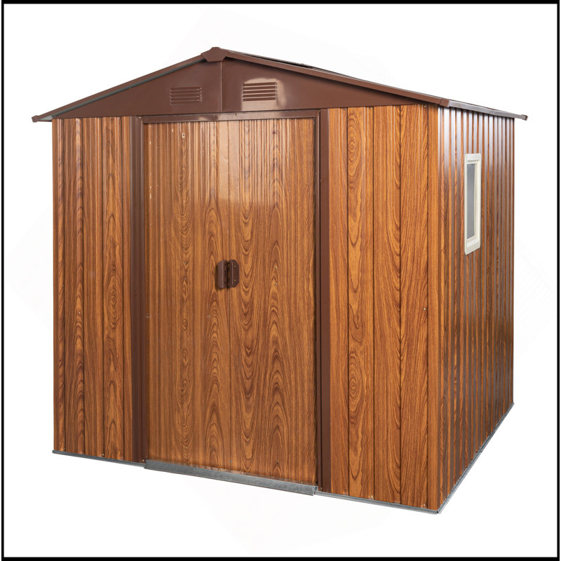Remise de rangement extérieure en métal 8 pi x 6 pi avec base en métal, café, Café, H 74,8 po x l 88,98 po x P 63,78 po