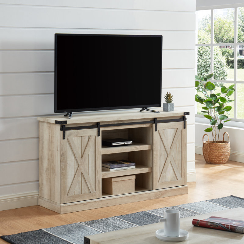 Britny Unfinished TV Stand for TVs up to 65", White Oak
