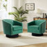 Petit fauteuil pivotant tonneau capitonné en similicuir vert Bennett avec garniture cloutée