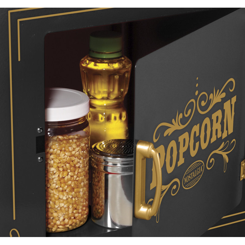Vintage Black and Gold Popcorn Cart with Stainless Steel Kettle