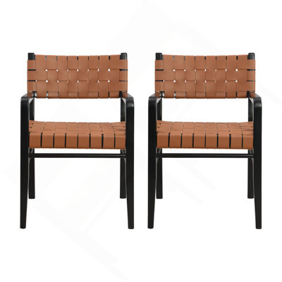 Set Of 2 Woven Leatherette Dining Chairs