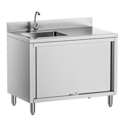 47" Heavy Duty Stainless Steel Freestanding Utility Sink with Storage Cabinet, Farmhouse Single Bowl for Laundry Room Kitchen