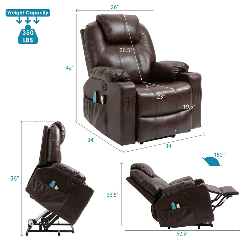 Faux Leather Lift Assist Power Recliner, Brown