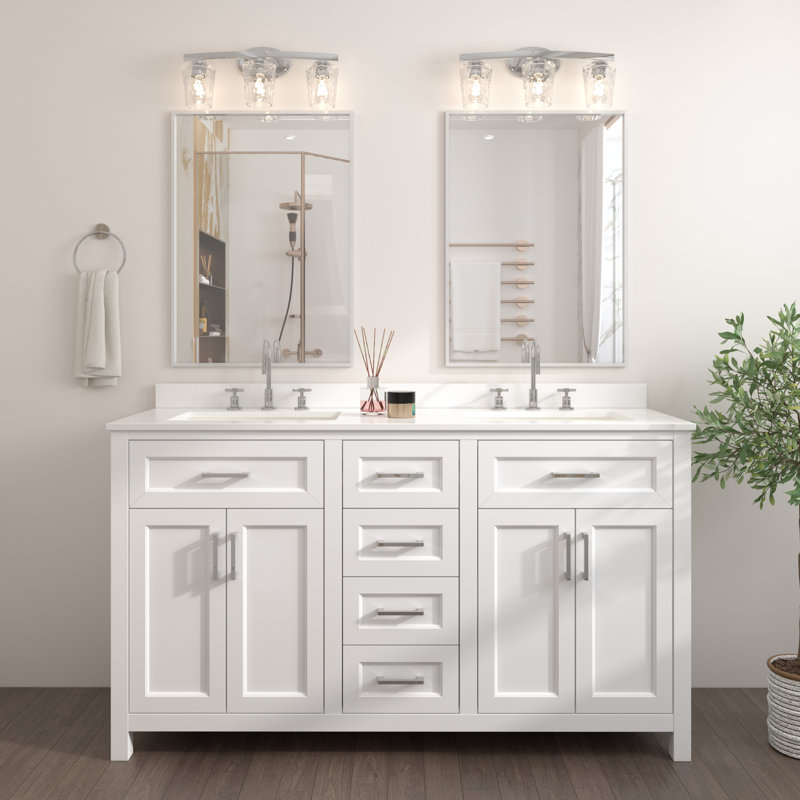 Meuble-lavabo double 60 po avec deux bonde escamotable Chezkel, Blanc