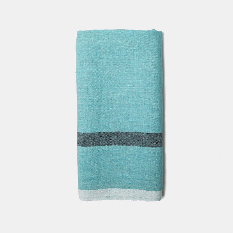 Laundered Linen Square, Aqua/Charcoal