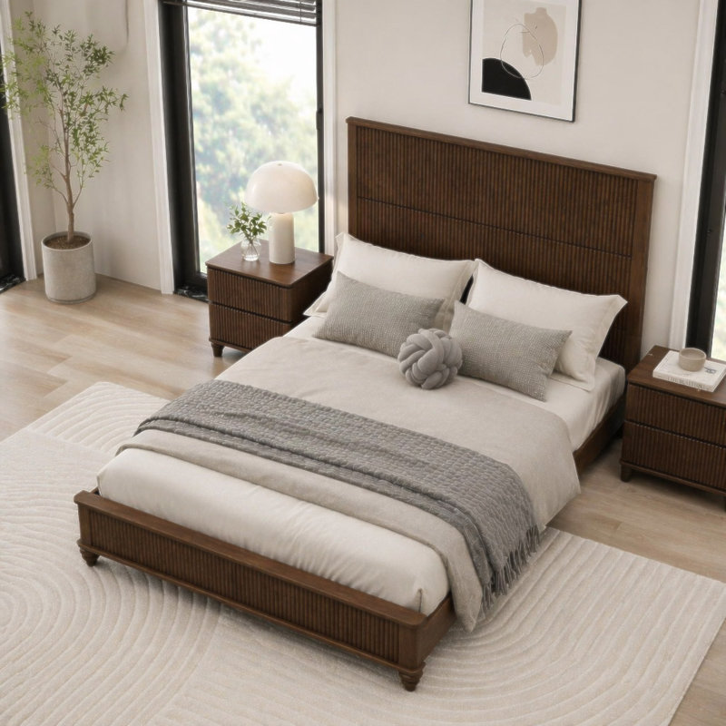 Cadre de lit en bois massif, cadre de lit plateforme grand avec tête de lit, grand lit en bois naturel de tête de lit, aucun sommier nécessaire