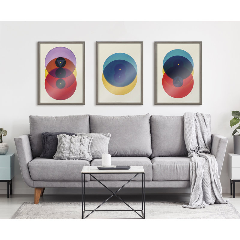 Art mural en verre coloré avec disques colorés rouge et bleu par Emiko et Mark Franzen