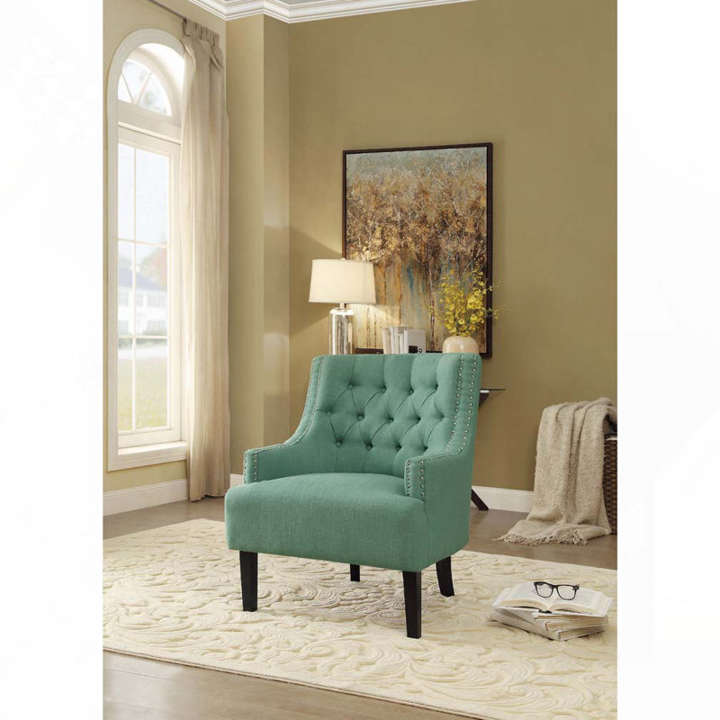 Upholstered Wingback Chair, Teal Chenille