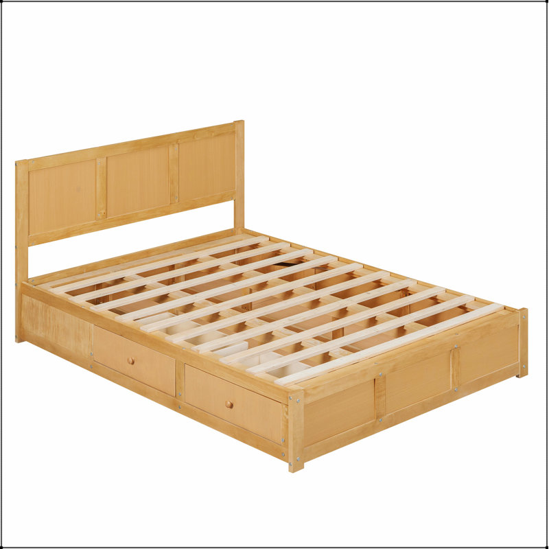 Lit plateforme en bois avec rangement inférieur et 2 tiroirs