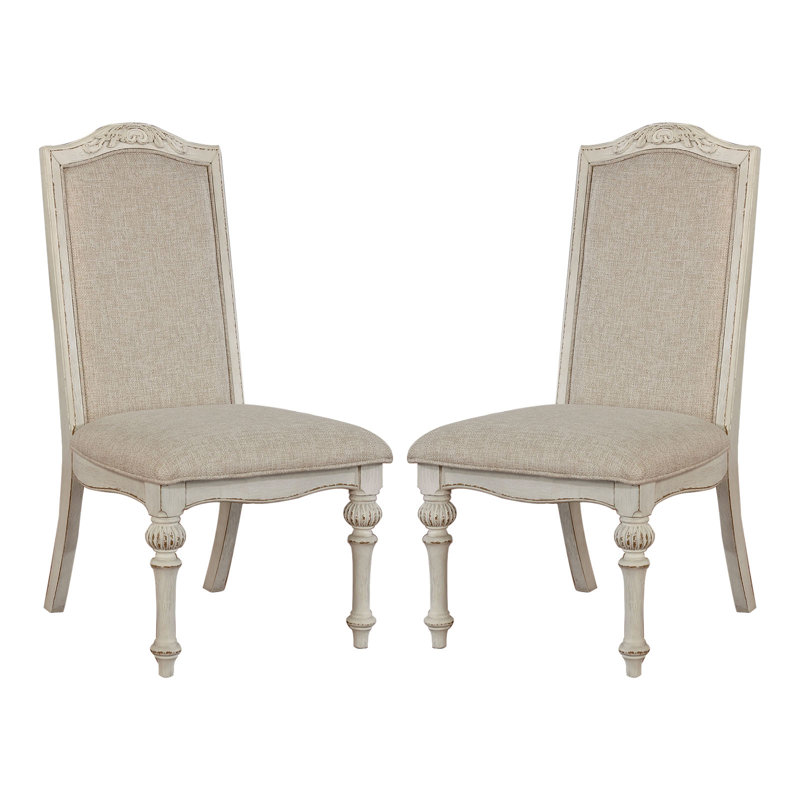 Chaise avec accoudoirs en bois 19 po H Jarrow avec sculptures complexes, blanc antique, Blanc antique
