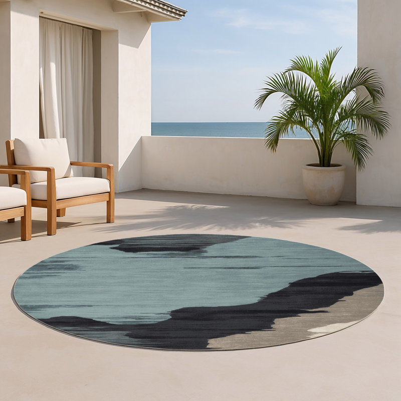 Tapis intérieur et extérieur gris Watercolor, Rond 5 pi