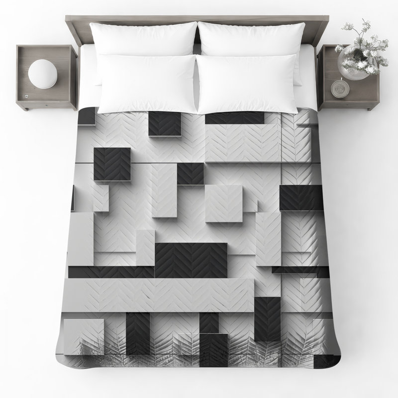 Couvre-lit matelassé noir et blanc toutes tailles, King