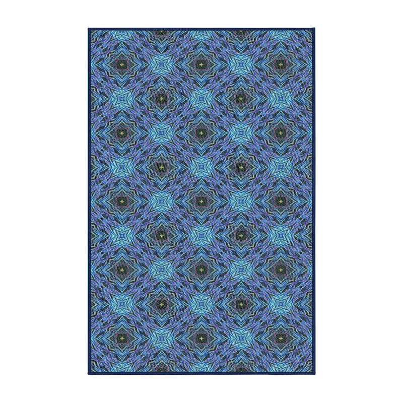 Tapis bleu/noir à motifs, Rectangle 5 pi x 7 pi