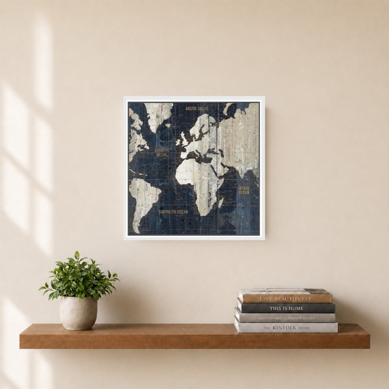 «Old World Map Blue» par Wild Apple Portfolio - impression sur toile, H 28 po x l 28 po, Blanc