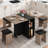 5 PCS Farmhouse Folding Dining Table Set for 4, 60'' Drop Leaf Table Set with 4 Leather Chairs, 2-Layer Storage Shelf, 6 Wheels, Barn Door Design, Space Saving Foldable Kitchen Table for Small Spaces-1493080774