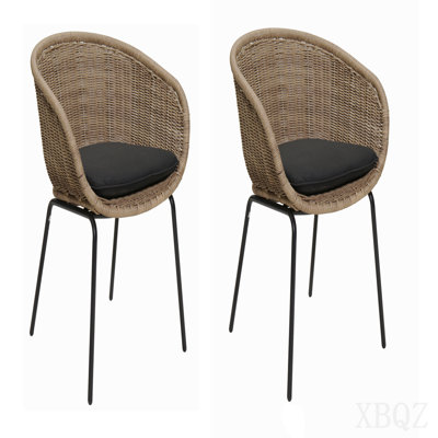 Outdoor Wicker Rattan Bucket Chair With Cushion - Set Of 2  Weather-Resistant Patio Chair