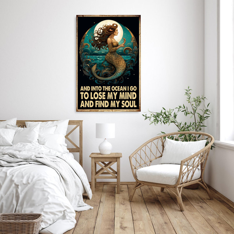 Mermaid And Into The Ocean, H 14 po x l 11 po