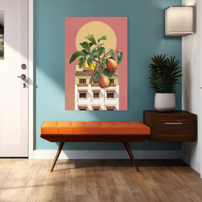 «Mi Casa», art mural rétro sur fond de fruits abstraits