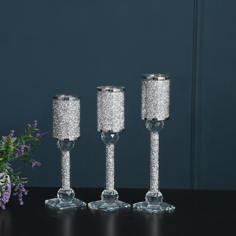 Ensemble de chandelles de table en verre 3 pièces, Argent