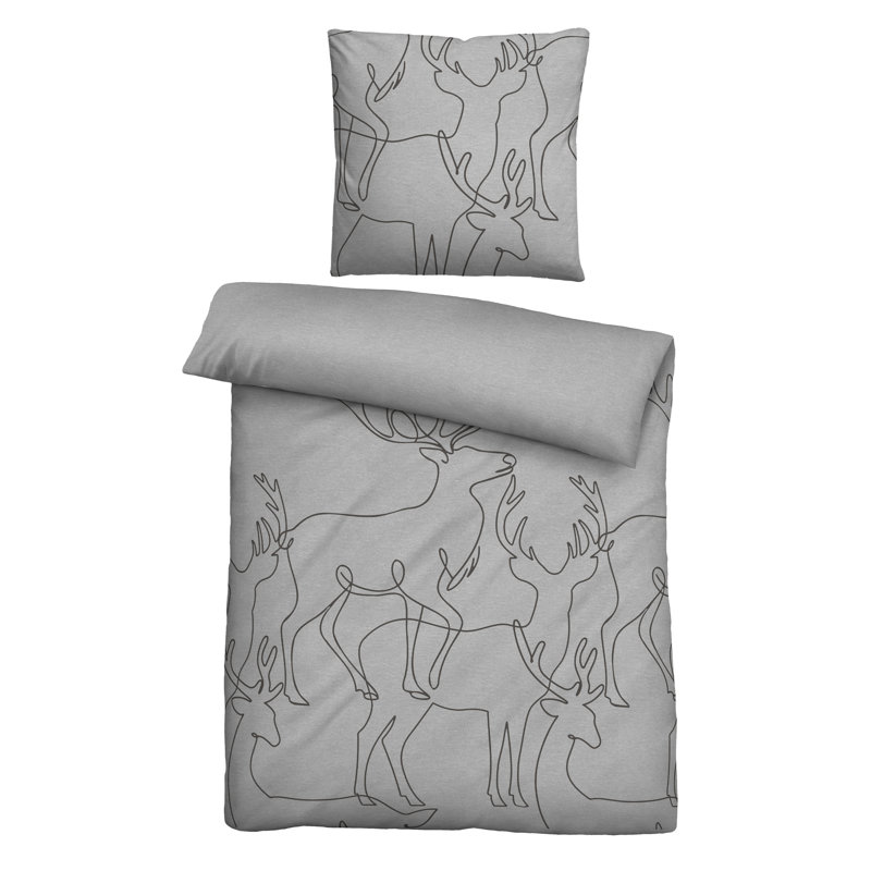 Biberna Melange-Flanell Bettwäsche 0840517 HIRS Cotton Animal Print Duvet Cover with Pillow Shams Included
