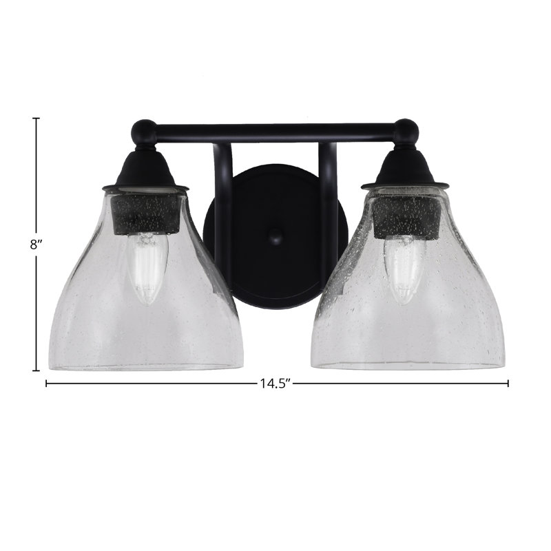 Socoma 2 Light Bath Bar Shown In Matte Black Finish With 6.25" Clear Bubble Glass