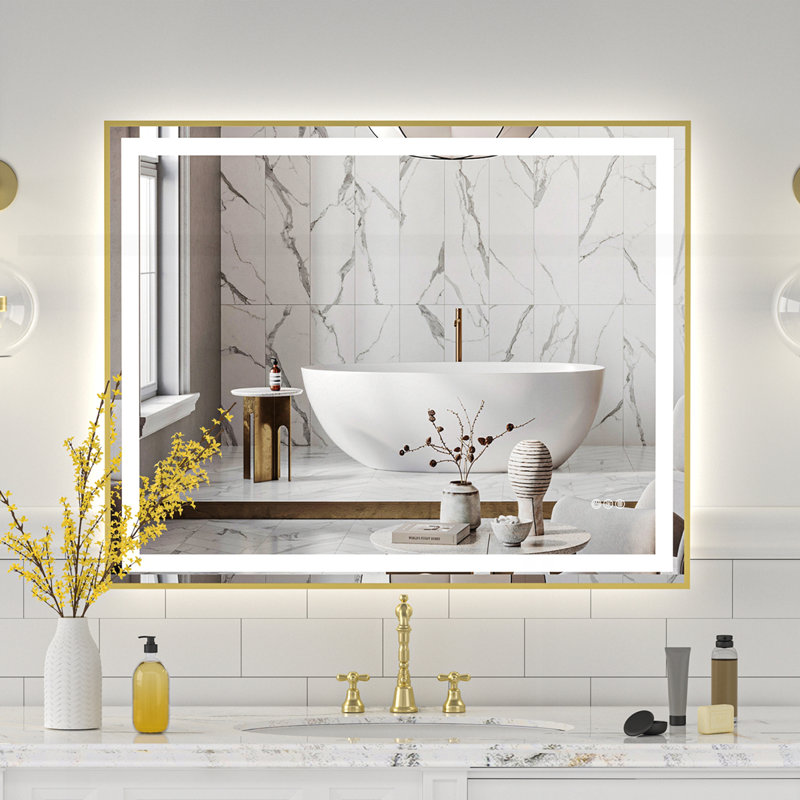 Miroir écologique à deux lumières DEL, Doré, 60 po x 36 po