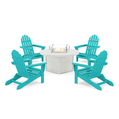 POLYWOOD Classic Folding Adirondack 6-Piece Conversation Set with Fire Pit Table by POLYWOOD