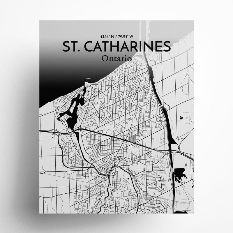 St. Catharines City Map, impression, Noir / blanc, H 20 po x l 16 po