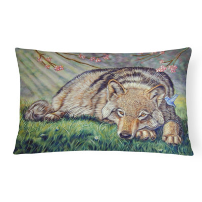  Coussin intérieur / extérieur en tissu loup et colibri